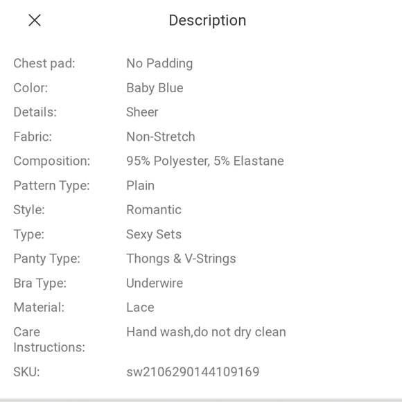 ๐ Baby Blue Underwire Bra & Thong Lingerie Set Available Size Medium or X-LARGE - Picture 4 of 8